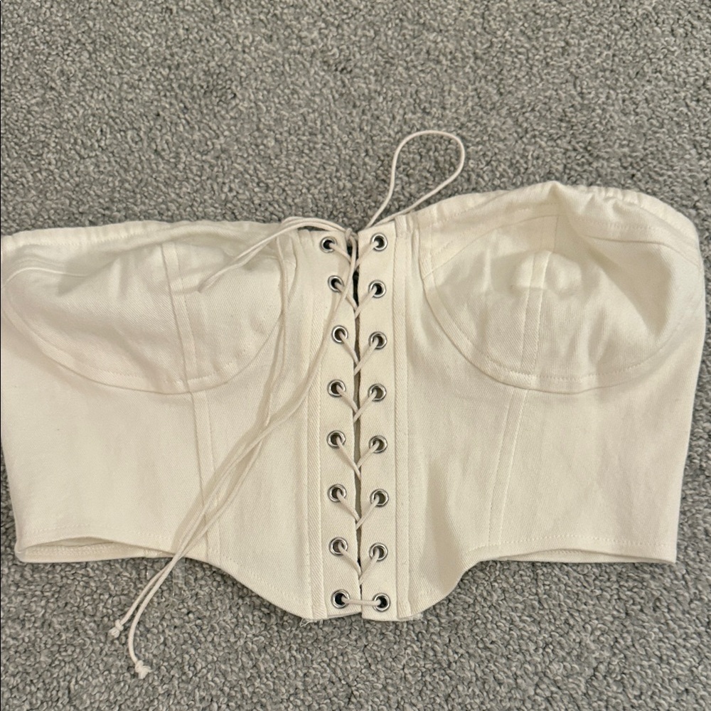 La Hearts White Lace-Up Crop Top
